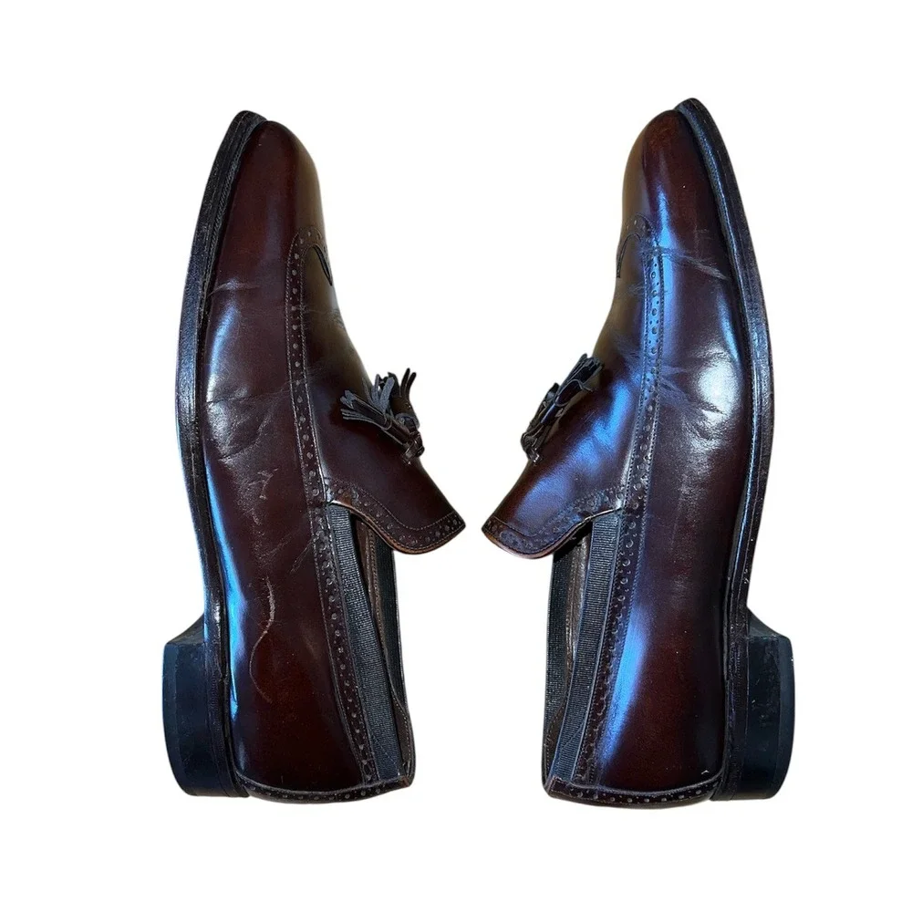 Johnston & Murphy Tassel Loafers Mens Size 10 Burgundy Leather Wingtip Brogue